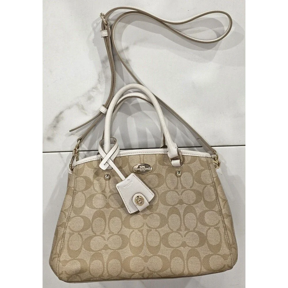 Coach Mini Margot Carryall Khaki Brown Signature C Coated Canvas Purse F34065